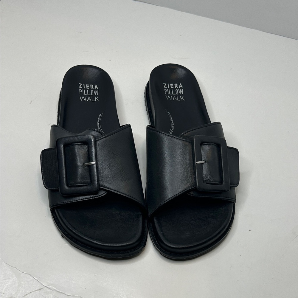 Ziera Pillow Walk Black Slide Sandals with Buckle